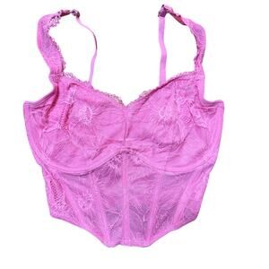 Gilly Hicks Pink Floral Lace Bustier Corset Size Small